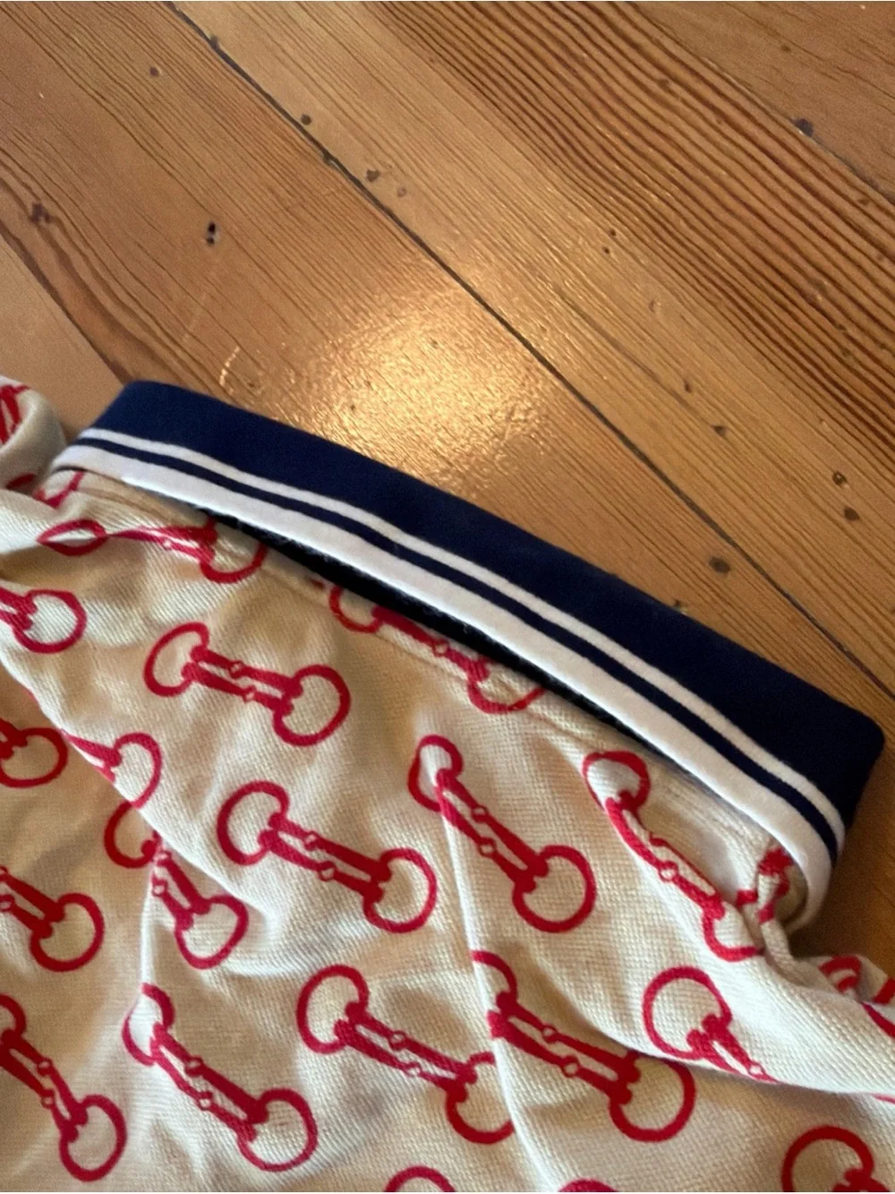 GUCCI HORSEBIT PRINT COTTON POLO SHIRT Cream Red Size Small